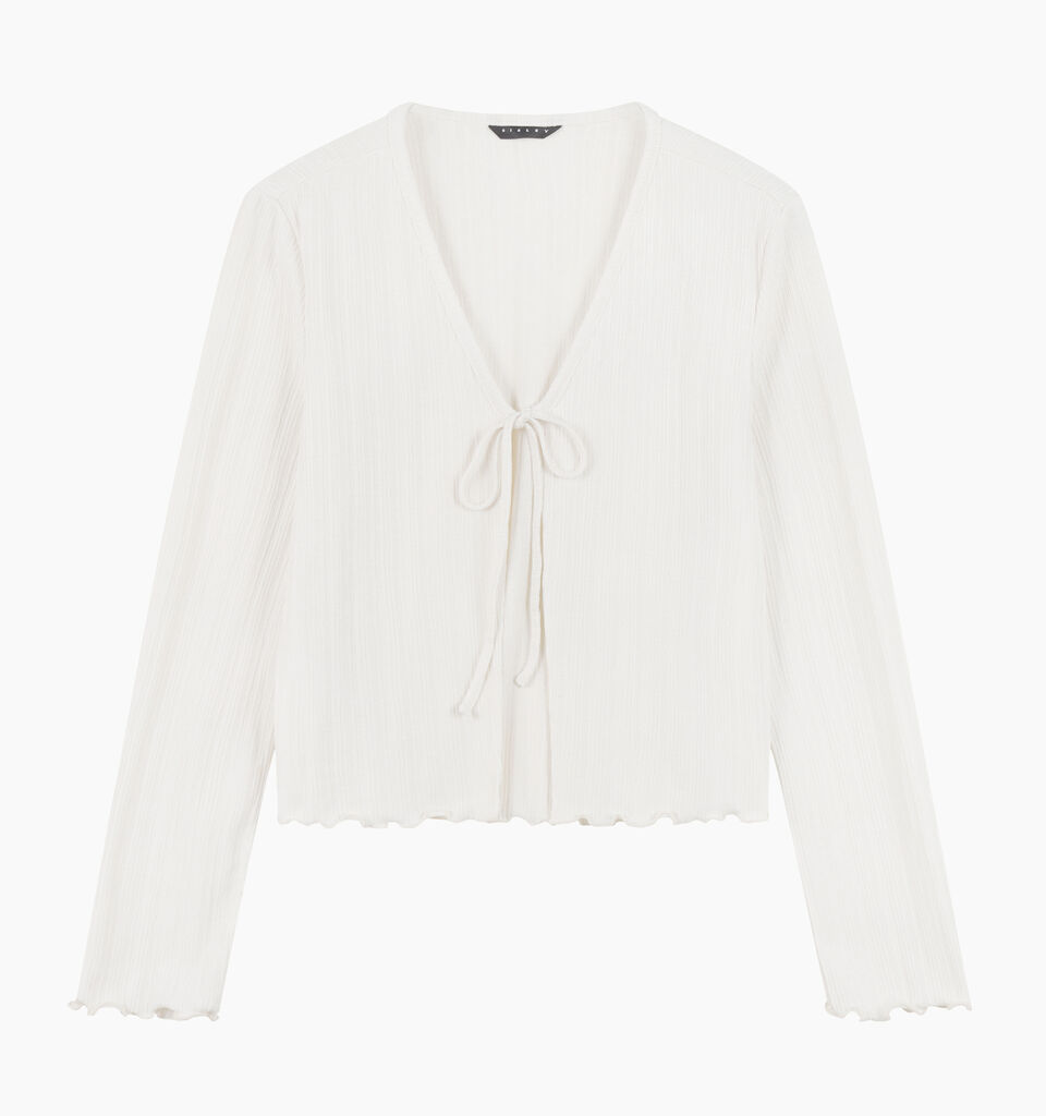 Cardigan bianco panna con laccetti - null - Bianco Panna | Sisley K image number 1